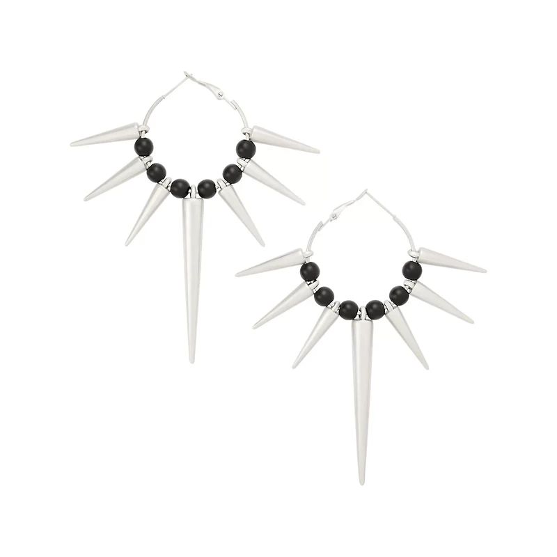 Black and Silver-Tone Spike Hoop Earrings