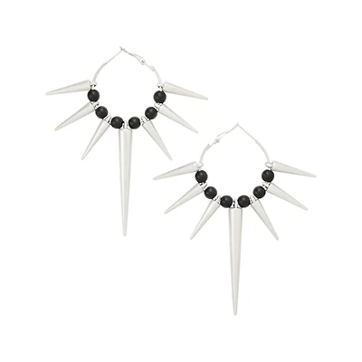 Black and Silver-Tone Spike Hoop Earrings