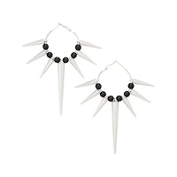 Black and Silver-Tone Spike Hoop Earrings
