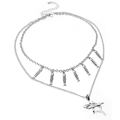 2 Row Shark and Fish Layered Necklace