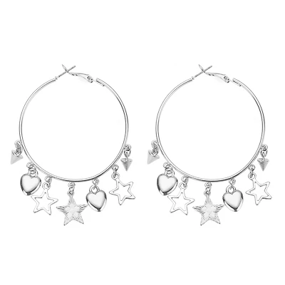 Star Heart Silver-Tone Hoop Earrings