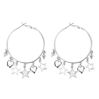 Star Heart Silver-Tone Hoop Earrings