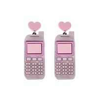 Pink Heart Cell Phone Dangle Stud Earrings