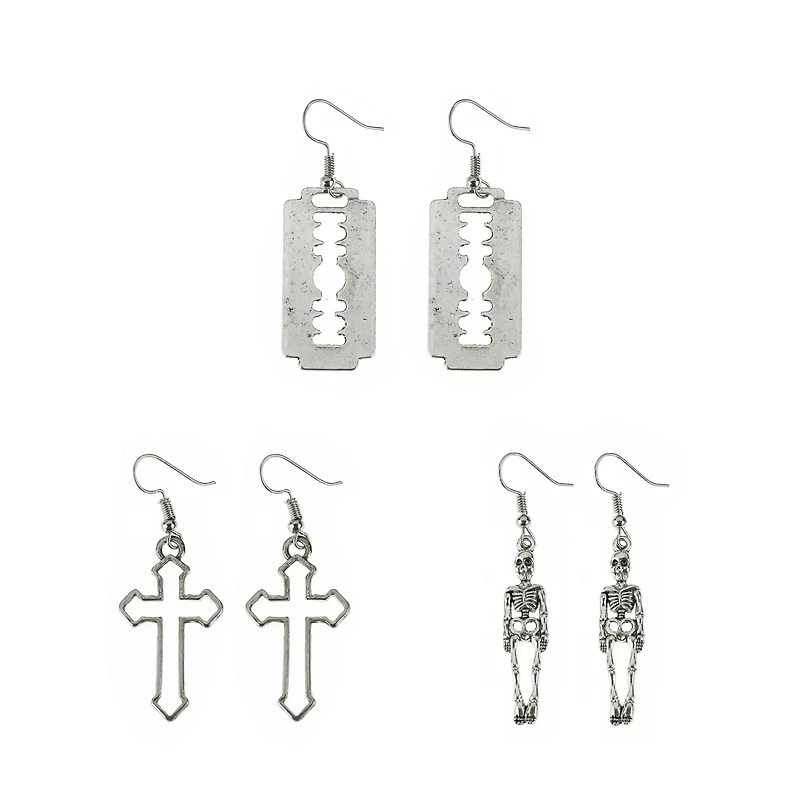 Multi-Pack Cross Razor Skeleton Dangle Earrings - 3 Pair