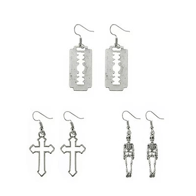 Multi-Pack Cross Razor Skeleton Dangle Earrings - 3 Pair