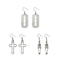 Multi-Pack Cross Razor Skeleton Dangle Earrings - 3 Pair