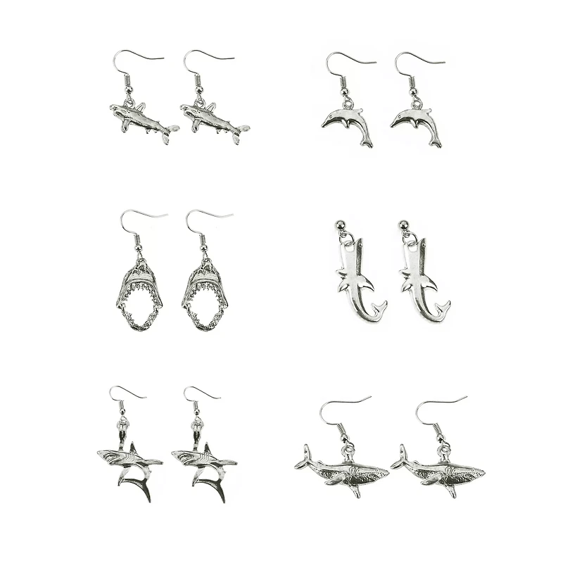 Multi-Pack Shark Mouth Teeth Dangle Earrings - 6 Pair