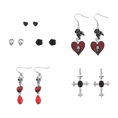 Multi-Pack Heart Skull Cross Earrings - 6 Pair