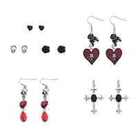 Multi-Pack Heart Skull Cross Earrings - 6 Pair