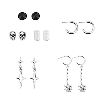 Multi-Pack Silver-Plated Punk Rock Stud and Hoop Earrings - 6 Pairs