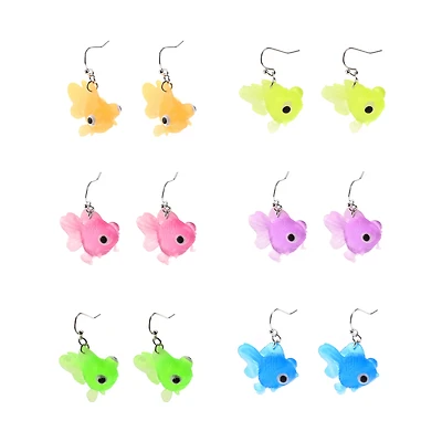 Multi-Pack Colorful Fish Dangle Earrings - 6 Pair