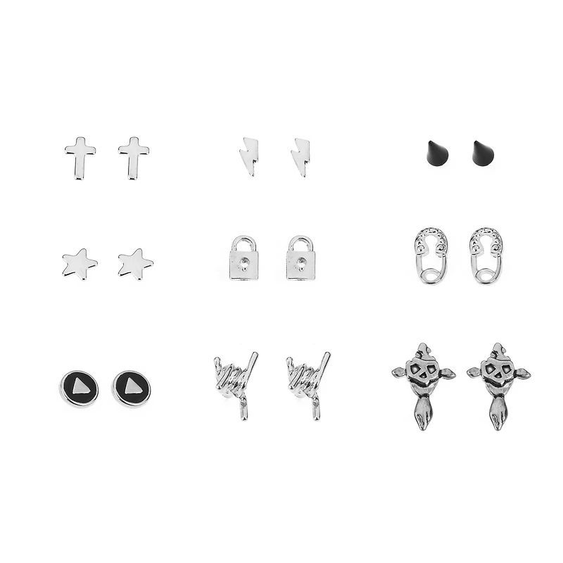 Multi-Pack Star Safety Pin Stud Earrings - 9 Pair