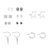 Multi-Pack Star Spike Stud and Hoop Earrings - 9 Pair