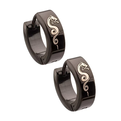 Black and Silver-Tone Snake Huggie Hoop Earrings - 18 Gauge