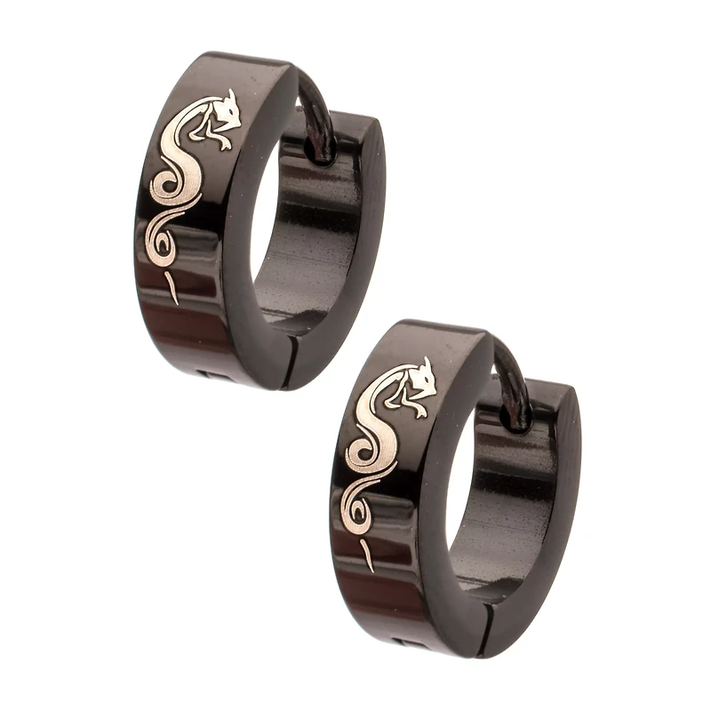 Black and Silver-Tone Snake Huggie Hoop Earrings - 18 Gauge