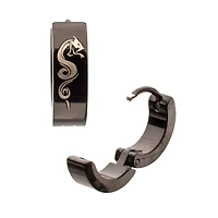 Black and Silver-Tone Snake Huggie Hoop Earrings - 18 Gauge