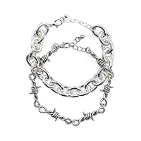 Chain Link and Barbed Wire Silver-Tone Bracelets - 2 Pack