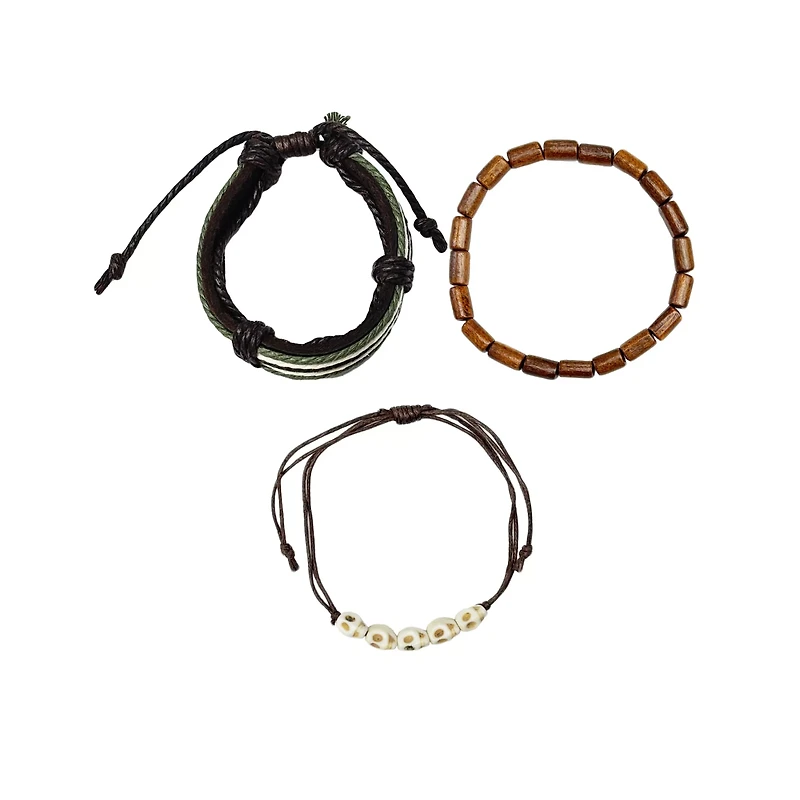 Multi-Pack Beaded Skull Cord Bracelets - 3 Pack