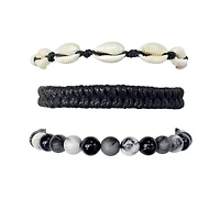 Multi-Pack Black and White Puka Shell Beaded Bracelets - 3 Pack