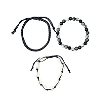 Multi-Pack Black and White Puka Shell Beaded Bracelets - 3 Pack