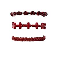 Multi-Pack Red Skull and Cross Beaded Bracelets - 3 Pack