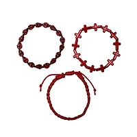 Multi-Pack Red Skull and Cross Beaded Bracelets - 3 Pack
