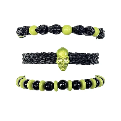 Multi-Pack and Black Beaded Skull Bracelets