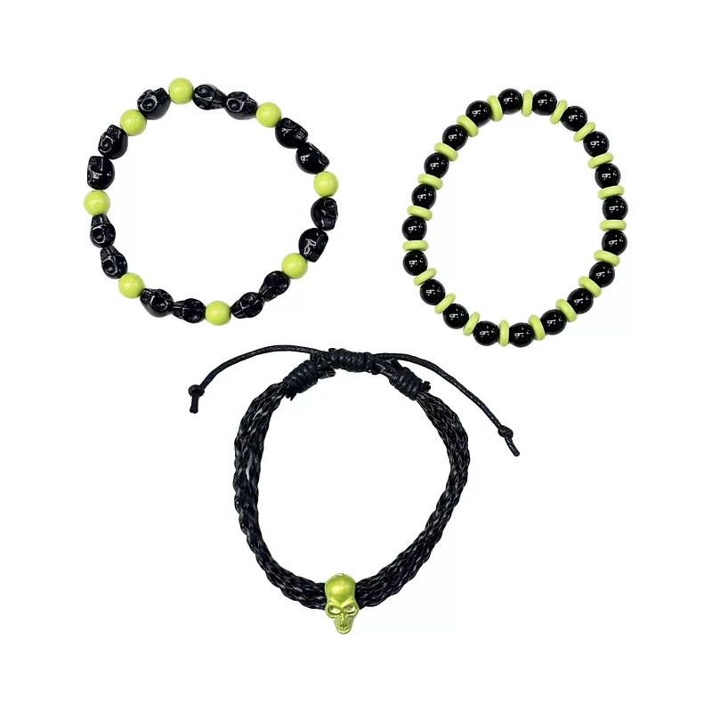 Multi-Pack and Black Beaded Skull Bracelets