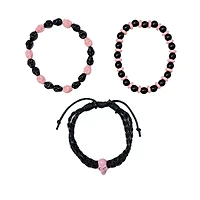 Multi-Pack Pink and Black Beaded Skull Bracelets - 3 Pack