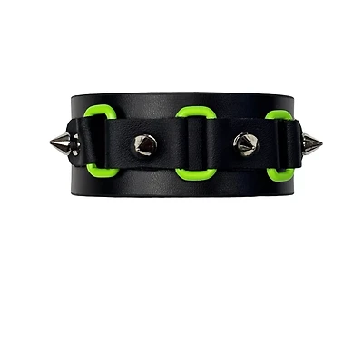 Black and Green Spiked Faux Leather Cuff Bracelet