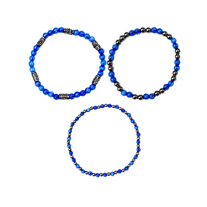 Multi-Pack Black and Blue Beaded Bracelets - 3 Pack