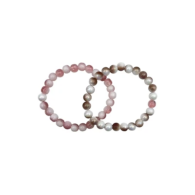 Pink and Brown Long Distance Beaded Bracelets – 2 Pack