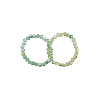 Yellow and Green Marble Long Distance Beaded Bracelets - 2 Pack
