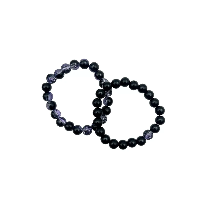 Black and Purple Marble Long Distance Beaded Bracelets - 2 Pack