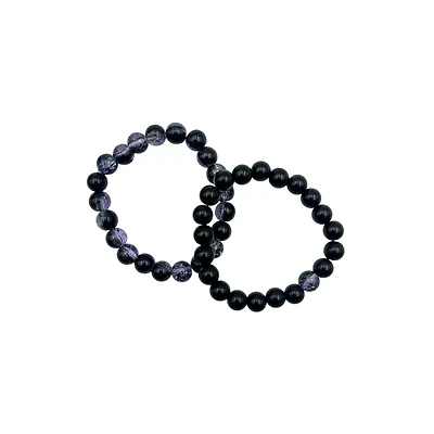 Black and Purple Marble Long Distance Beaded Bracelets - 2 Pack