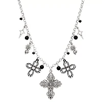 Cross and Flower Charm Necklace