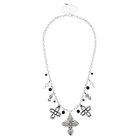 Cross and Flower Charm Necklace