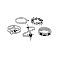 Multi-Pack Starstruck Heart Silver-Tone Rings - 5 Pack