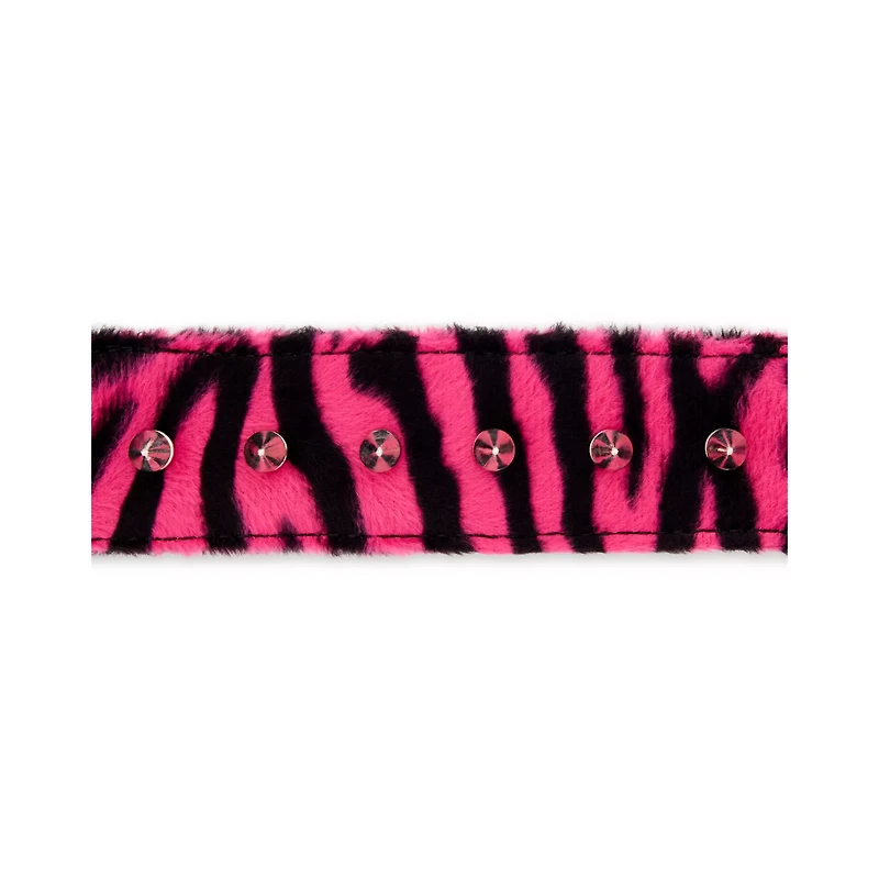 Pink Zebra Print Faux Fur Spiked Cuff Bracelet