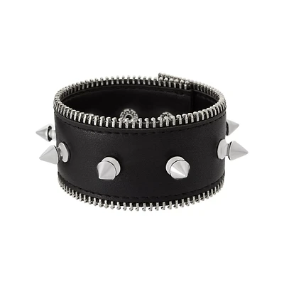Zipper Spiked Faux Leather Cuff Bracelet