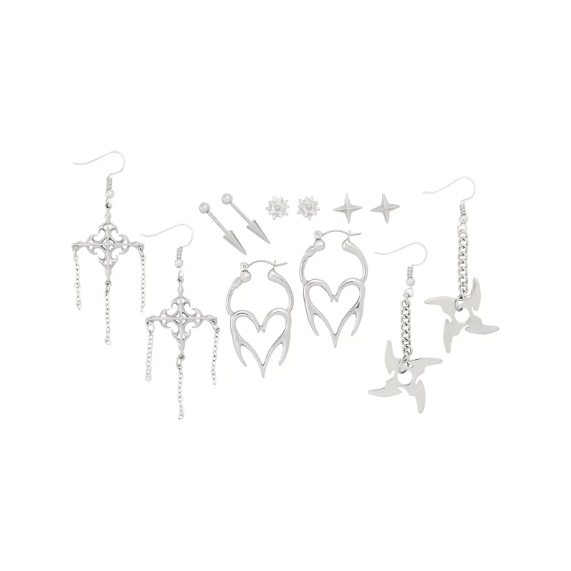 Multi-Pack Cyber Heart Spike Earrings - 6 Pair