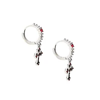 Black and Red Cross Dangle Huggie Hoop Earrings - 18 Gauge