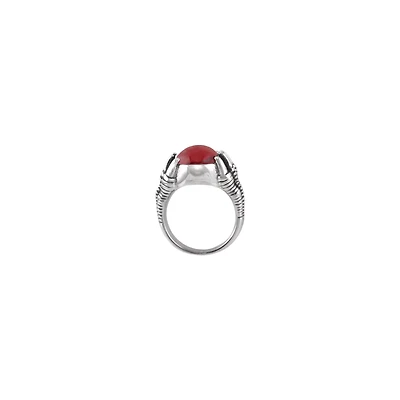 Red Stone Claws Silver-Tone Ring