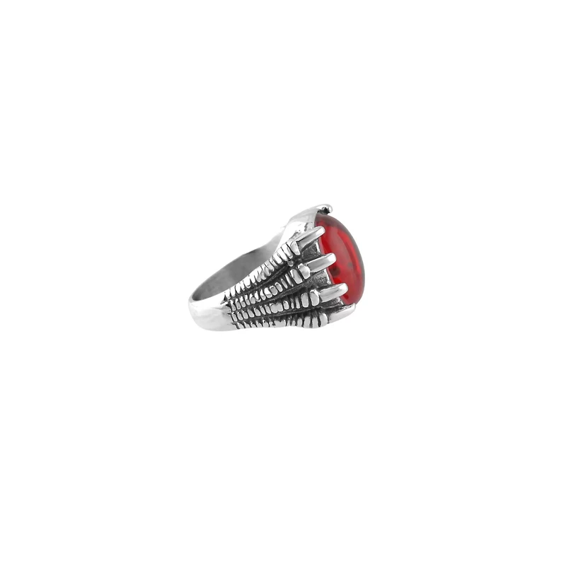 Red Stone Claws Silver-Tone Ring