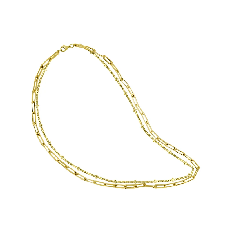 2 Row Gold-Tone Paper Clip Link Chain Necklace