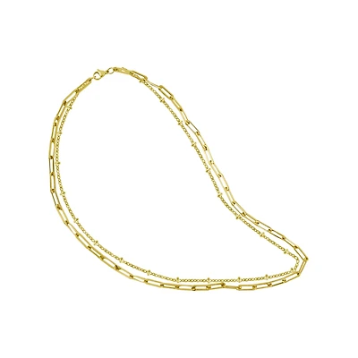 2 Row Gold-Tone Paper Clip Link Chain Necklace