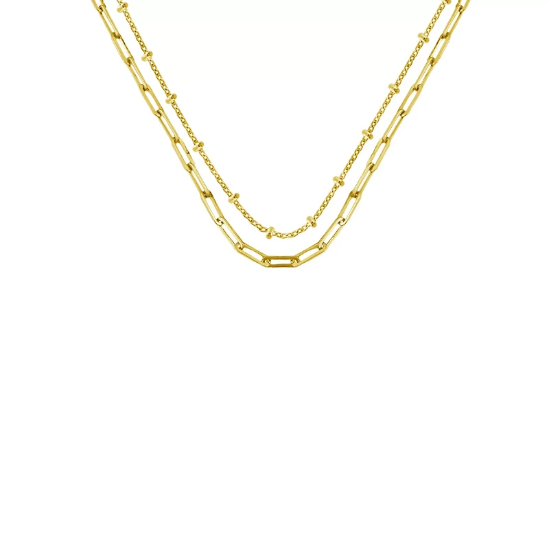 2 Row Gold-Tone Paper Clip Link Chain Necklace