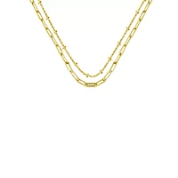 2 Row Gold-Tone Paper Clip Link Chain Necklace