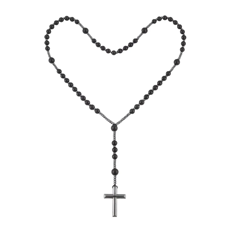 Black Cross Rosary Chain Necklace
