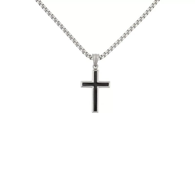 Black on Silver-Tone Cross Chain Necklace